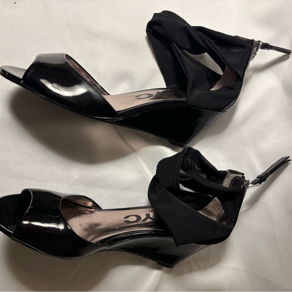 Shoes - NWT Elegant Ankle Strap Black Women's Wedge Heels